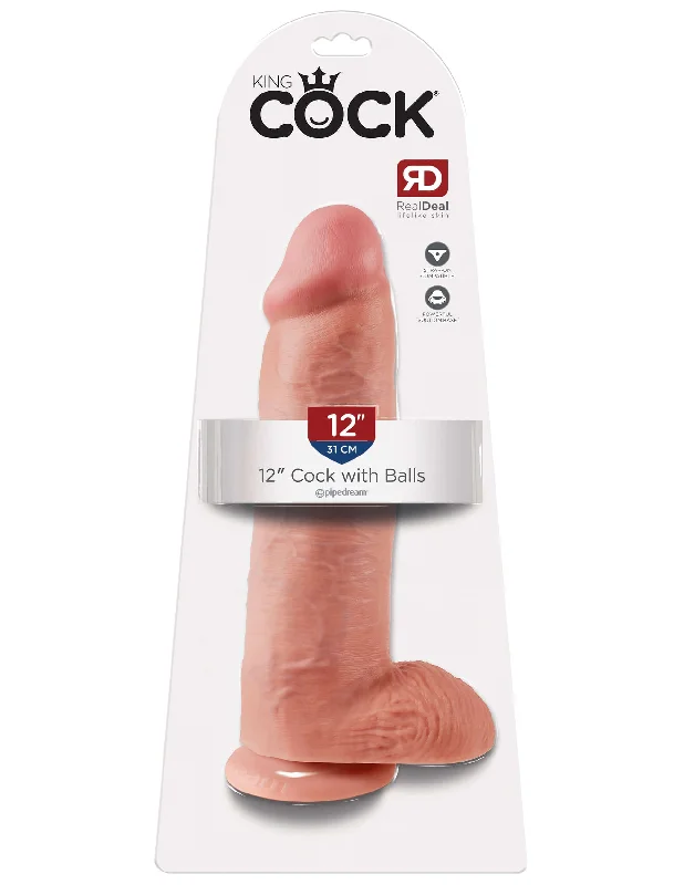 King Cock 12 inches with Balls Flesh Beige Dildo Real Deal RD