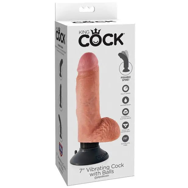 King Cock 7" Vibrating Cock W/balls - Flesh