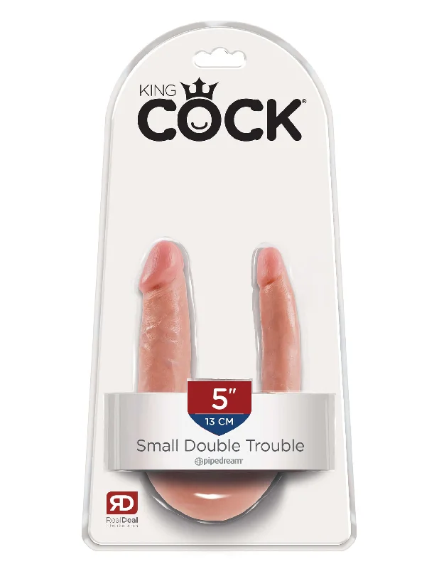 King Cock U Shaped Double Trouble Small Flesh Beige Dildo Real Deal RD