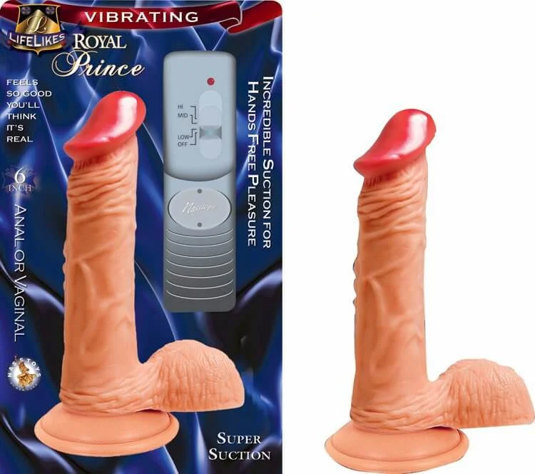 Lifelikes Royals Flesh Vibrating Dong Prince - 6 Inch Realistic Suction Cup Dildo