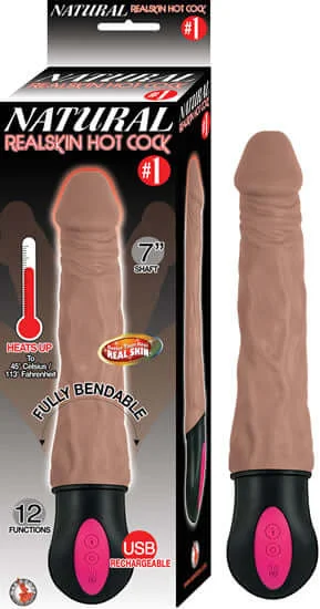 Natural Realskin Hot Cock Cock #1 - Brown Heated Vibrating Dildo