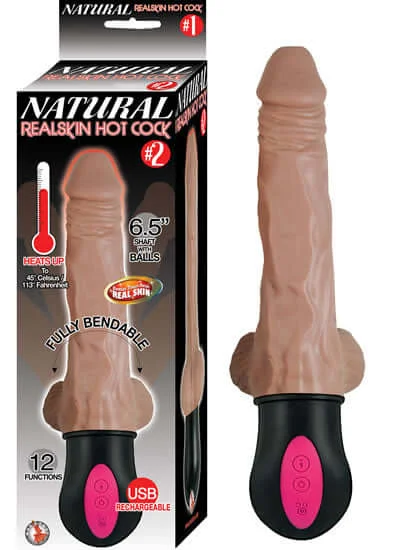 Natural Realskin Hot Cock Number 2 Brown Vibrating Dildo - Heats Up, Fully Bendable