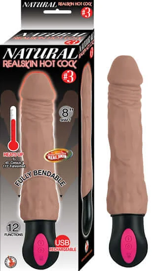 Revel in Realistic Heat with the Natural Realskin Hot Cock No. 3 Vibrating Dildo