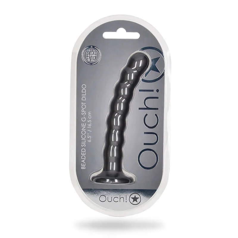 Ouch! Beaded Silicone G-Spot Dildo 6.5 inches Gunmetal Gray