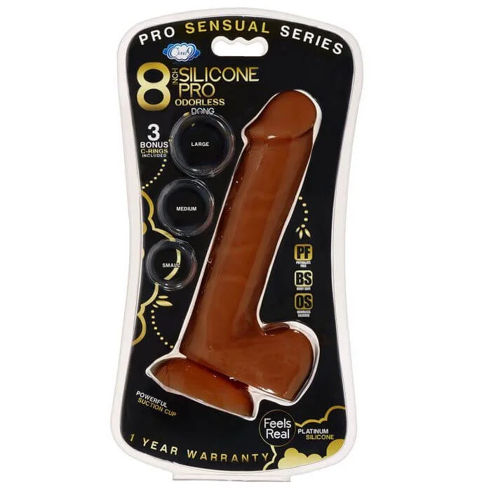 Pro Sensual Premium Silicone Dong with 3 Bonus C-Rings Brown 8 inches