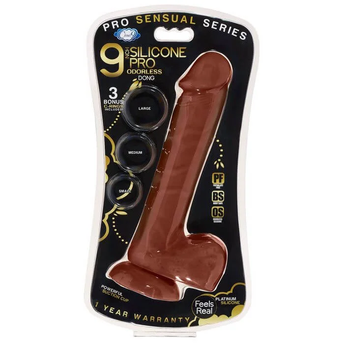 Pro Sensual Premium Silicone Dong with 3 Bonus C-Rings Brown 9 inches