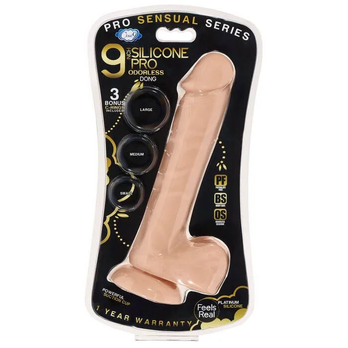 Pro Sensual Premium Silicone Dong with 3 Bonus C-Rings Beige 9 inches