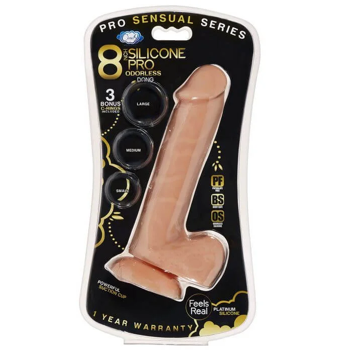 Pro Sensual Premium Silicone Dong with 3 Bonus C-Rings Tan 8 inches