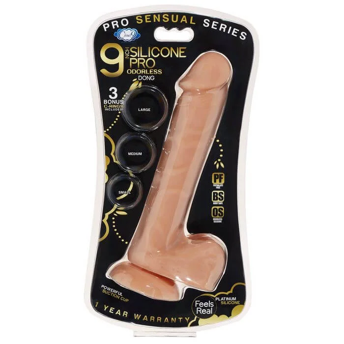 Pro Sensual Premium Silicone Dong with 3 Bonus C-Rings Tan 9 inches