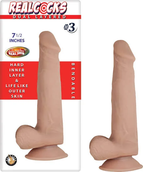 REAL COCKS DUAL LAYERED #3 FLESH 7 1/2 "