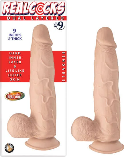 Real Cocks Dual Layered Number 9 Beige Dildo - 9 Inches | Realistic Feel, Suction Cup Base, Harness Compatible