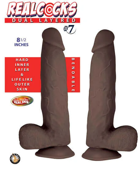 Real Cocks Dual Layered #7 Dark Realistic Dildo - Experience Lifelike Pleasure!