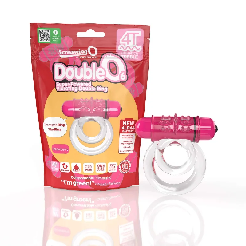 Screaming O 4T DoubleO 6 Strawberry Pink High Pitch Treble Super Powerful Vibrating Double Cock Ring