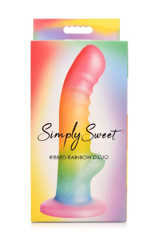 Introducing the Simply Sweet 6.5 Inches Ribbed Rainbow Dildo from Curve Novelties - A Candy Colored Delight!