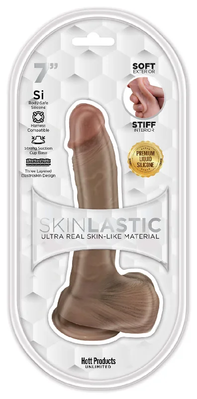 Skinsations Skinlastic Sliding Skin 7" Dildo with Suction Base - Realistic Vanilla Beige Dildo