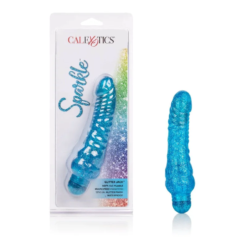 Cal Exotic Novelties Sparkle Glitter Jack Blue Vibrating Dildo | Waterproof, Phthalate-Free Pleasure