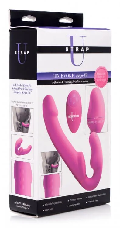 Experience Ultimate Pleasure with the Strap U 10X Evoke Ergo Fit Inflatable and Vibrating Strapless Strap-On