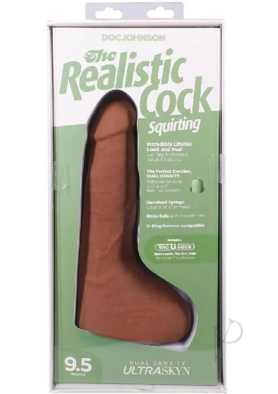 The Realistic Cock Squirting 9.5-Inch ULTRASKYN Vac-U-Lock Dildo Caramel