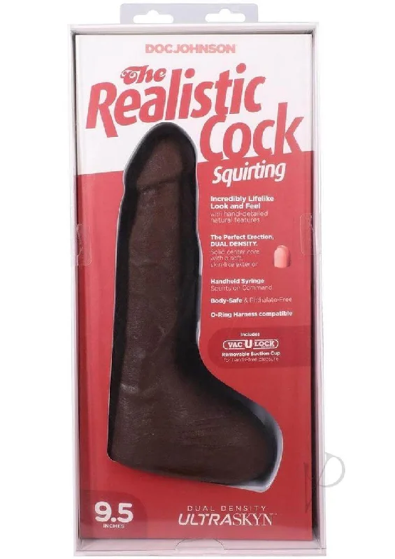 The Realistic Cock Squirting 9.5-Inch ULTRASKYN Vac-U-Lock Dildo Chocolate