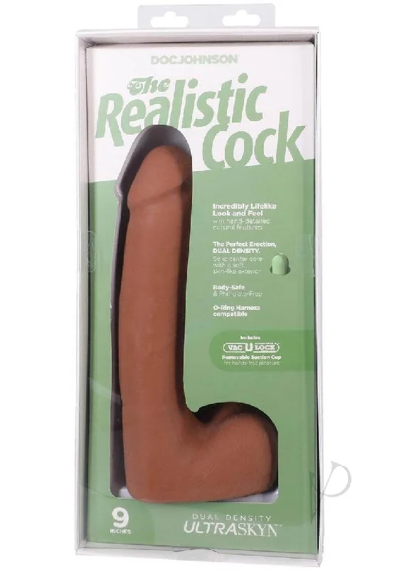 The Realistic Cock 9-Inch ULTRASKYN Vac-U-Lock Dildo with Balls – Phthalate-Free, Body-Safe Caramel