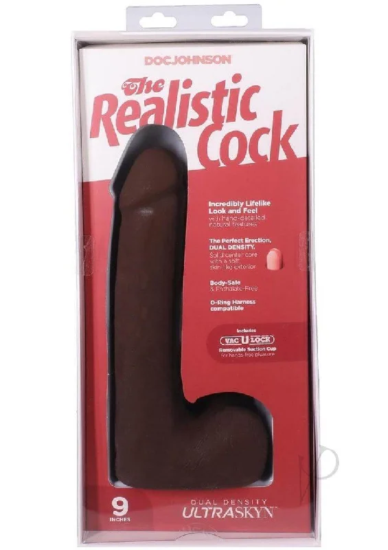 The Realistic Cock 9 Inches ULTRASKYN Vac-U-Lock Dildo with Balls – Chocolate