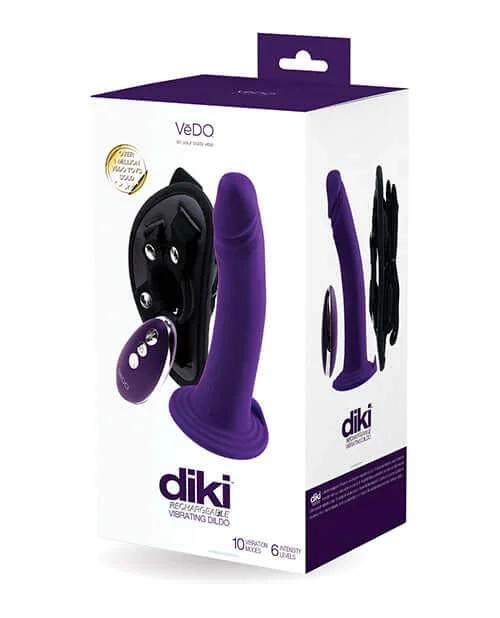 Vedo Diki Vibrating Dildo with Harness Deep Purple