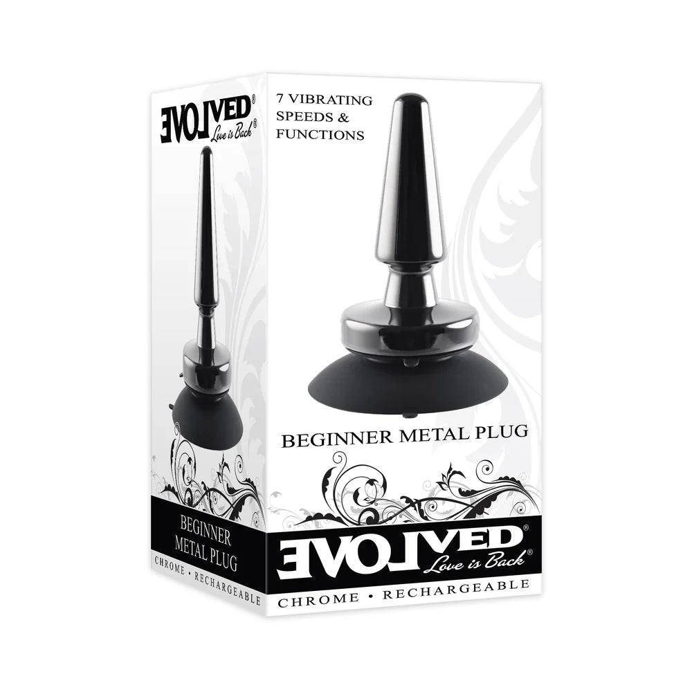 Evolved Beginner Metal Plug Rechargeable Vibrating Chrome Anal Plug with Suction Cup Base