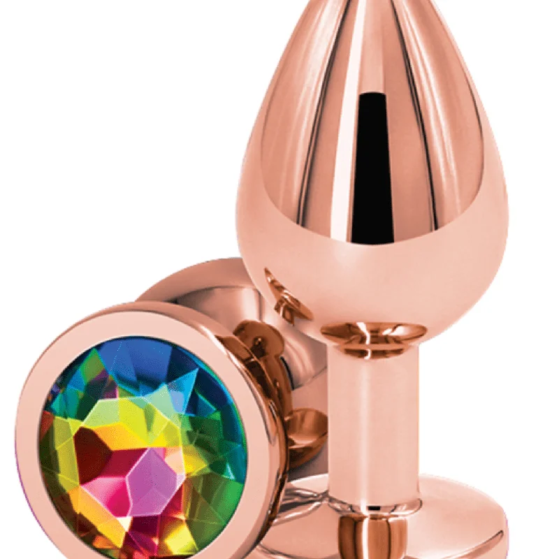 Rear Assets Rose Gold and Rainbow Gemstone Anal Plug - Small