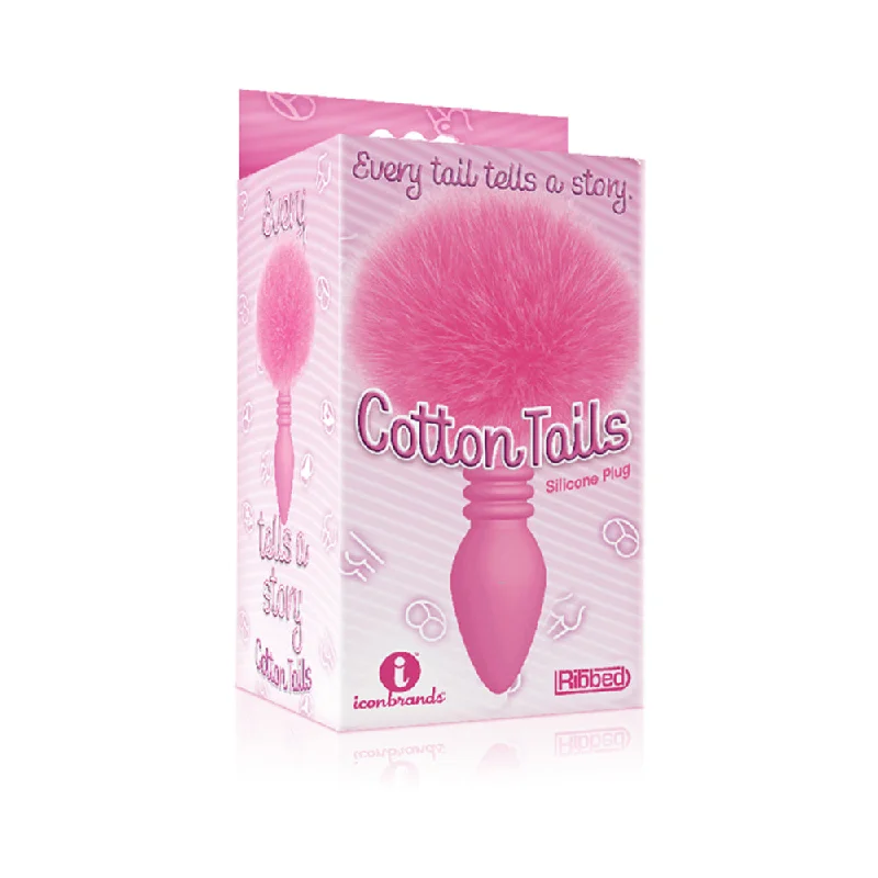 The 9's Cottontails Silicone Bunny Tail Butt Plug Ribbed Pink